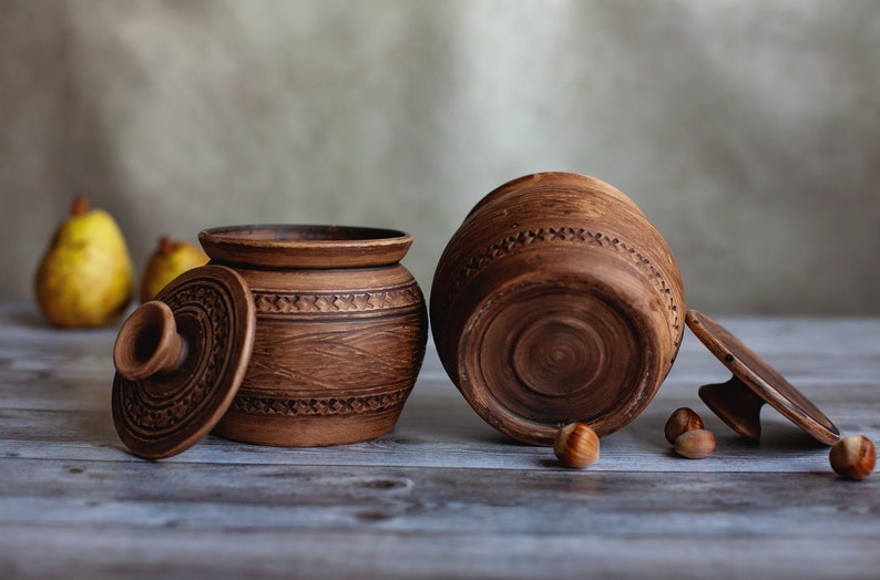 Clay pot with lid,Stoneware cookware,Ceramic pot for soup,Sugar bowl,Pottery bowl,Honey pot,Rustic baking dish,Small ceramic casserole image 6