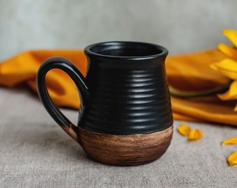 Coffee mug, Matt black stoneware tea mug, Glazed pottery mug, Hand thrown cup, brown dinnerware, Rustic drinkware, Hand made