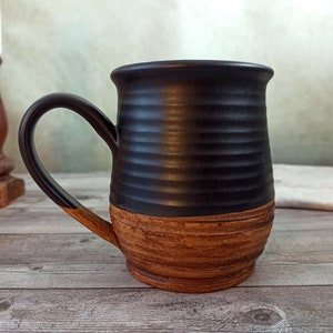 Huge coffee mug, Stoneware tea mug, Glazed pottery mug, Hand thrown cup, Black brown dinnerware, Rustic drinkware, Hand made