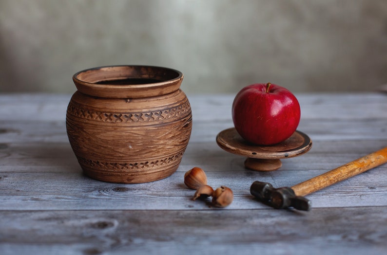 Clay pot with lid,Stoneware cookware,Ceramic pot for soup,Sugar bowl,Pottery bowl,Honey pot,Rustic baking dish,Small ceramic casserole image 7