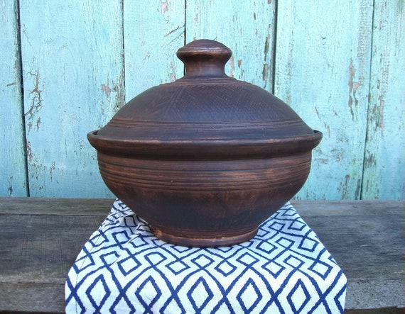 Cuisson Argile Terracotta Pot avec couvercle et poignées 1.5 L