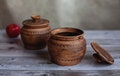 Clay pot with lid,Stoneware cookware,Ceramic pot for soup,Sugar bowl,Pottery bowl,Honey pot,Rustic baking dish,Small ceramic casserole