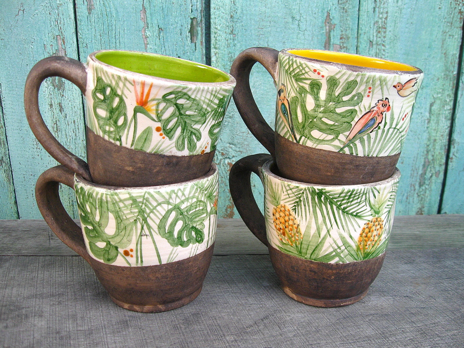 Tropical ceramic mug Tea Coffee mug Hand painted strelizia Etsy