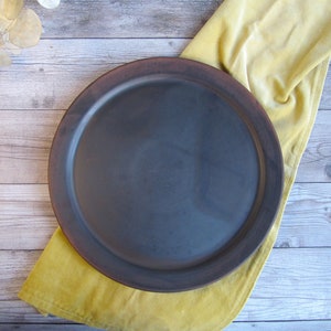Big serving platter, Handmade stoneware brown plate, Unglazed wood-fired pottery, Rustic ceramic dinnerware, Gift for hostess, Big party dish
