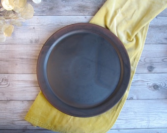 Big serving platter, Handmade stoneware brown plate, Unglazed wood-fired pottery, Rustic ceramic dinnerware, Gift for hostess, Big party dish