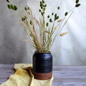 Ceramic utensil holder,Matt black stoneware storage jar,Cottage kitchen decor,Spoon organizer,Rustic utensil crock,Minimalist Pottery vase image 6