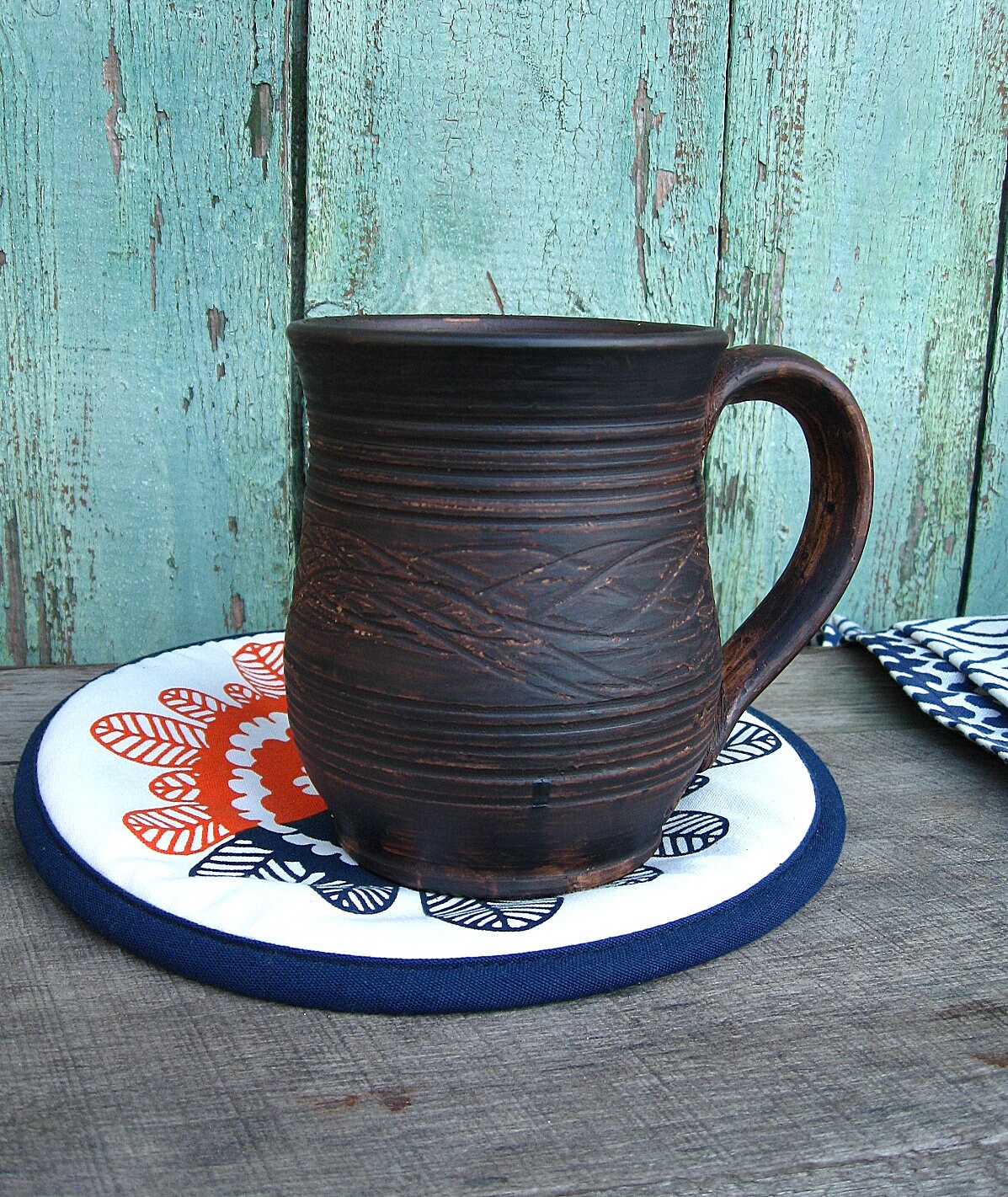 Big coffee mug Pottery handmade rustic mug Unglazed stoneware Etsy