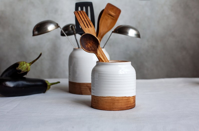 Ceramic Utensil Holder Pottery Utensil Holderpottery Etsy