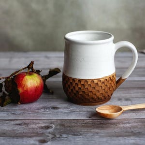 Huge coffee mug,Stoneware tea mug,Glazed pottery mug,Hand thrown cup,White brown dinnerware,Ukrainian ceramics,Rustic drinkware,Hand made