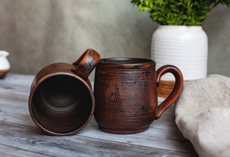 Big coffee mug,Father's Day gift,Rustic mug,Unglazed stoneware,Clay mug,Ukrainian dinnerware,Eco friendly tea mug,Ukrainian pottery,Handmade image 1