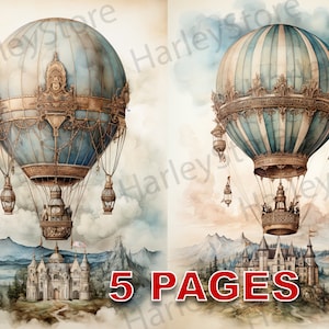 Vintage Air Balloons Printable Ephemera Acquerello Clipart JPG Elements Licenza commerciale Junk Journal Download digitale Vittoriano A140
