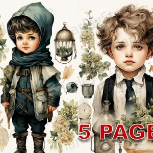 Victoriaanse kleine jongens afdrukbare Ephemera clipart 20 JPG elementen commerciële licentie ongewenste Journal digitale download Kids baby jongen kroon C24