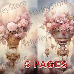 Vintage Air Balloons Printable Ephemera Acquerello Clipart JPG Elements Licenza commerciale Junk Journal Download digitale Vittoriano A133