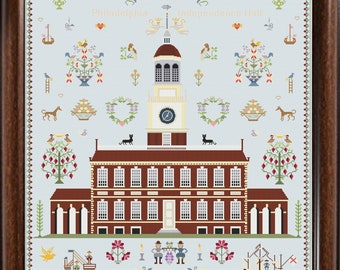 Philadelphia Independence Hall w American Sampler Counted Cross Stitch Chart PDF Instant Download Bardzo piękny i wyjątkowy