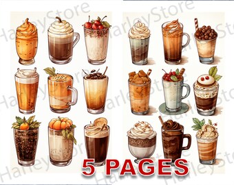 Hot Chocolate Coffee Drink Latte Printable Ephemera Watercolor Clipart JPG Elements Commercial License Junk Journal Digital Download A87