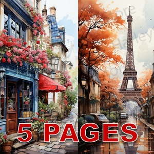 Paris Frankreich Reise Postkarte druckbare Ephemera Aquarell Clipart 20 JPG Elemente kommerzielle Lizenz Junk Journal digitaler Download