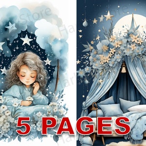 Gute Nacht Kinder Kinder Postkarte druckbare Ephemera Aquarell Clipart 20 JPG Elemente kommerzielle Lizenz Junk Journal digitaler Download
