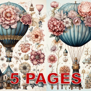 Vintage Air Balloons Printable Ephemera Watercolor Clipart 20 JPG Elements Licenza commerciale Junk Journal Download digitale Circo vittoriano