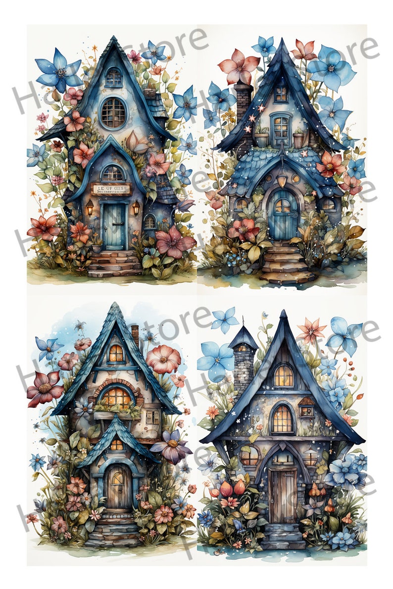 Fairy House Ephemera Junk Journal Watercolor Clipart 20 JPG Elements Commercial License Printable Digital Download Card Roses Flowers A06 image 6