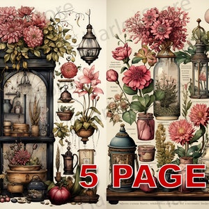 Vintage Victorian Ephemera Junk Journal Watercolor Clipart Elements Commercial License Printable Digital Download Postcard Flower A30