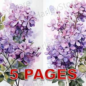 Lilac Flowers Ephemera Junk Journal Watercolor Clipart 20 JPG Elements Commercial License Printable Digital Download Beautiful Purple Violet