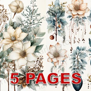 Nordic White Christmas Ephemera Junk Journal Aquarell Clipart 20 JPG Elemente kommerzielle Lizenz druckbare digitale Download Postkarte Karte