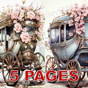 Vittoriano carrozza stampabile Ephemera acquerello Clipart 20 JPG elementi licenza commerciale Junk Journal Download digitale Princess E40