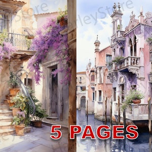 Venise Italie carte postale imprimable Ephemera aquarelle Clipart JPG éléments licence commerciale Junk Journal téléchargement numérique voyage A216