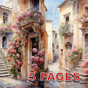 Ville italienne carte postale imprimable éphémère aquarelle Clipart JPG éléments licence commerciale indésirable Journal téléchargement numérique voyage Italie A221