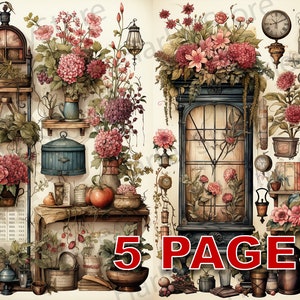 Vintage Victorian Ephemera Junk Journal Watercolor Clipart Elements Commercial License Printable Digital Download Postcard Flower A31