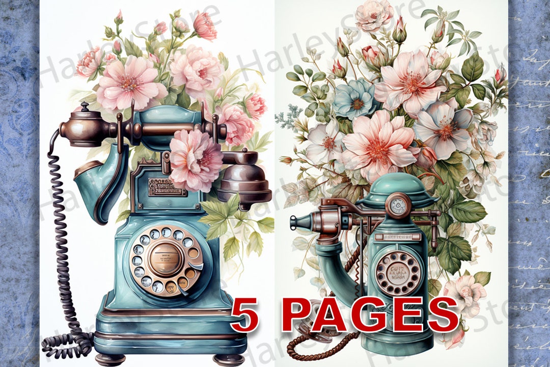 Steampunk Retro Telephone Ephemera Junk Journal Watercolor Etsy