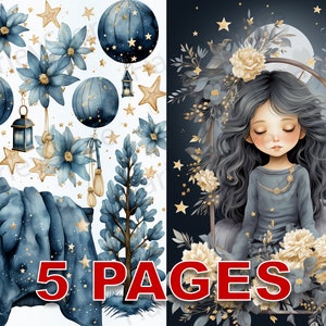 Gute Nacht Kinder Kinder Postkarte druckbare Ephemera Aquarell Clipart 20 JPG Elemente kommerzielle Lizenz Junk Journal digitaler Download