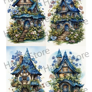 Fairy House Ephemera Junk Journal Watercolor Clipart 20 JPG Elements Commercial License Printable Digital Download Card Roses Flowers A06 image 3