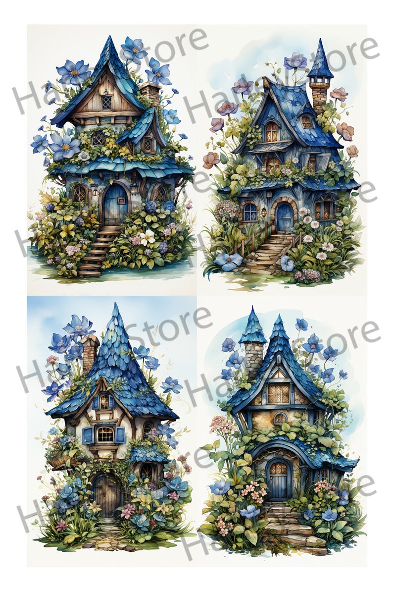 Fairy House Ephemera Junk Journal Watercolor Clipart 20 JPG Elements Commercial License Printable Digital Download Card Roses Flowers A06 image 3