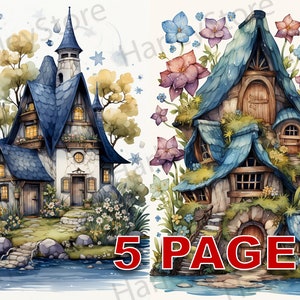Fairy House Ephemera Junk Journal Watercolor Clipart 20 JPG Elements Commercial License Printable Digital Download Card Roses Flowers A06 image 1