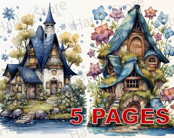 Fairy House Ephemera Junk Journal Watercolor Clipart 20 JPG Elements Commercial License Printable Digital Download Card Roses Flowers A06