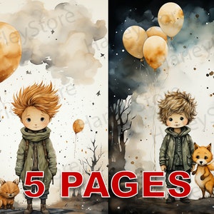 Petit Prince et renard Ephemera Junk Journal aquarelle Clipart 20 éléments JPG licence commerciale imprimable téléchargement numérique carte postale Clip