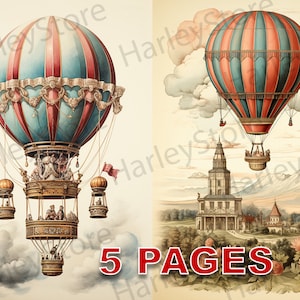 Vintage Air Balloons Printable Ephemera Acquerello Clipart JPG Elements Licenza commerciale Junk Journal Download digitale Vittoriano A144