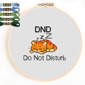 DND Do Not Disturb Cat tiny Cross Stitch Pattern Counted Chart PDF Instant Download