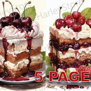 Postre de pastel de selva negra Ephemera imprimible Acuarela 20 Elementos JPG Licencia comercial Diario basura Descarga digital Cumpleaños A05