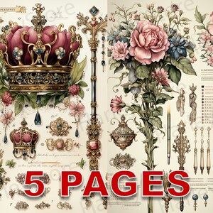 Victorian French Flowers Ephemera Junk Journal Watercolor Clipart 20 JPG Elements Commercial License Printable Digital Download Card E52