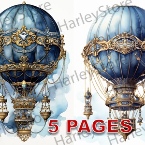 Vintage Air Balloons Printable Ephemera Acquerello Clipart JPG Elements Licenza commerciale Junk Journal Download digitale Vittoriano A136