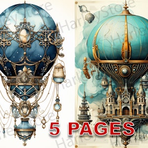 Vintage Air Balloons Printable Ephemera Acquerello Clipart JPG Elements Licenza commerciale Junk Journal Download digitale Vittoriano A143