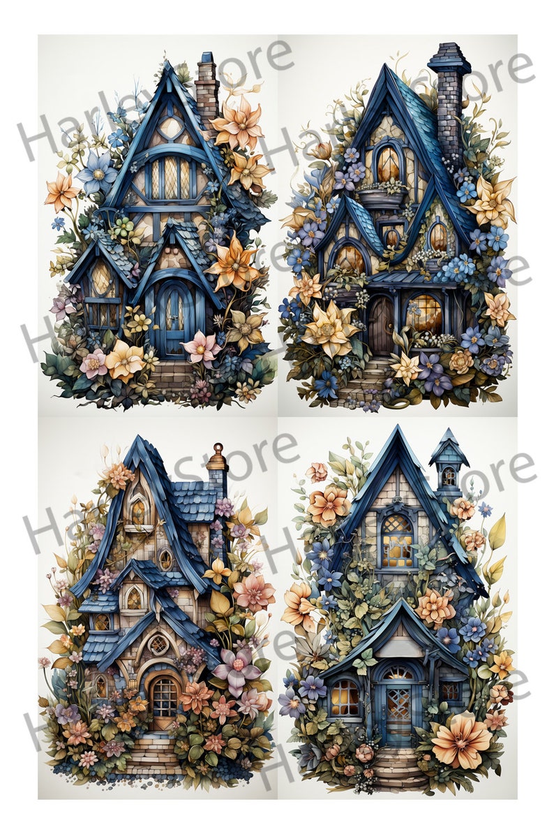 Fairy House Ephemera Junk Journal Watercolor Clipart 20 JPG Elements Commercial License Printable Digital Download Card Roses Flowers A06 image 5