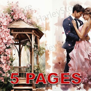 Liebe Hochzeit Paar druckbare Ephemera Aquarell Clipart 20 JPG Elemente kommerzielle Lizenz Junk Journal digitaler Download