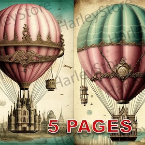 Vintage Air Balloons Printable Ephemera Acquerello Clipart JPG Elements Licenza commerciale Junk Journal Download digitale Vittoriano A137