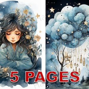 Gute Nacht Kinder Kinder Postkarte druckbare Ephemera Aquarell Clipart 20 JPG Elemente kommerzielle Lizenz Junk Journal digitaler Download