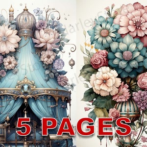 Shabby Chic Style Circus Fiori Stampabile Ephemera Acquerello Clipart 20 JPG Elementi Licenza commerciale Junk Journal Download digitale