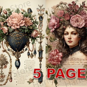 Vintage Victorian Ephemera Junk Journal Watercolor Clipart Elements Commercial License Printable Digital Download Postcard Flower A28