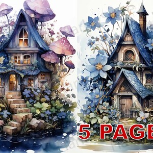 Fairy House Ephemera Junk Journal Akwarela Clipart 20 JPG Elements Licencja komercyjna Do druku Cyfrowe pobieranie Karta Róże Kwiaty C25